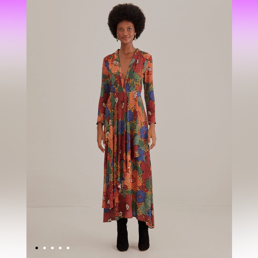 FARM Rio Stitched Flowers V Neck Maxi Dress